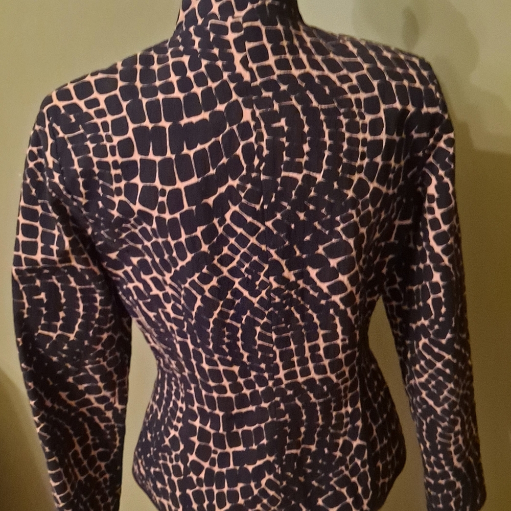 Maggy London Zip Front Brown and Beige Print Jacket Size 4 - Picture 2 of 5